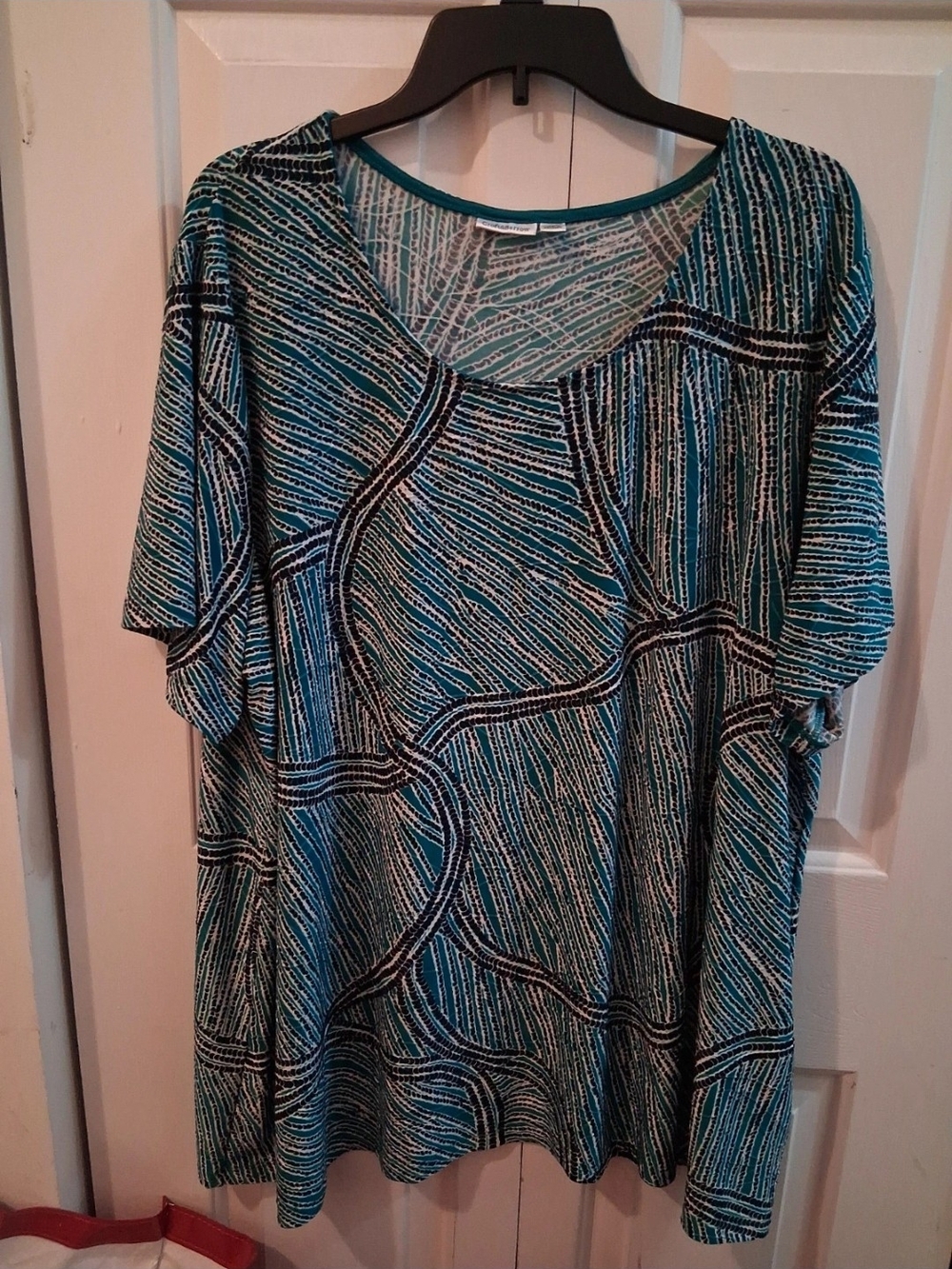 Women's Teal Patterned Short-Sleeve Top Size 3x Box #90